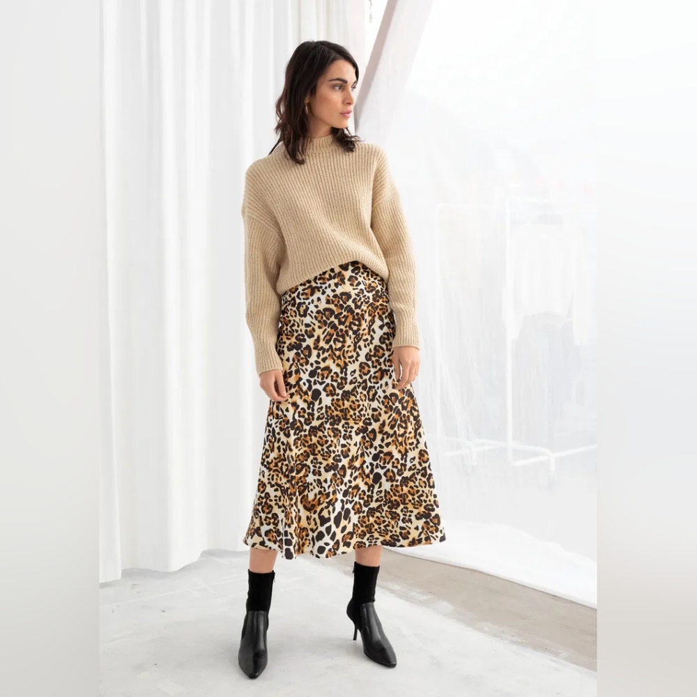 & OTHER STORIES Jaguar Print Satin Bias Cut Midi Skirt Sz 0